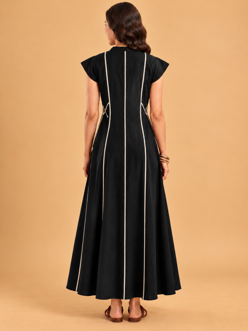 Black Leaf Panel Maxi Dress