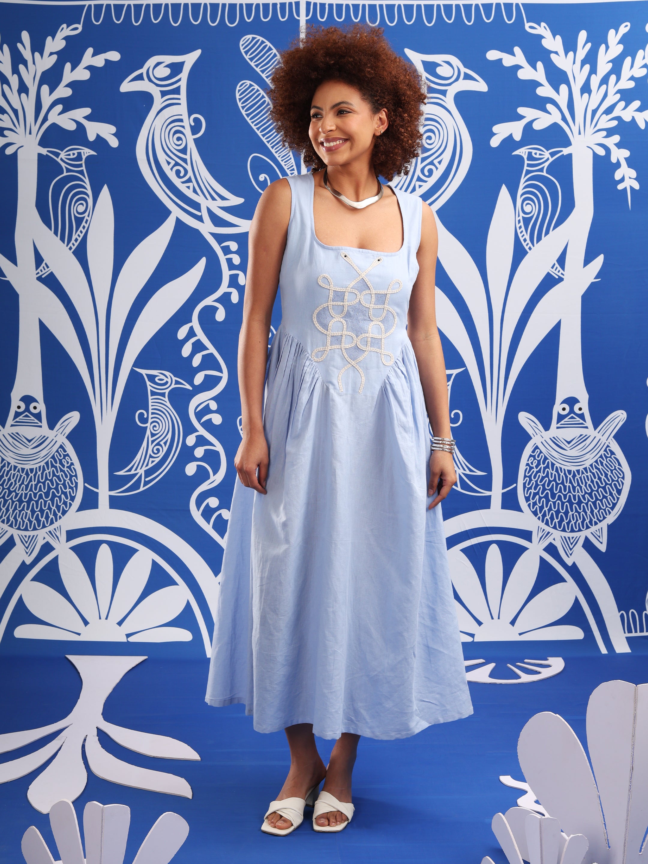 Serpentine Sky Embroidered Dress
