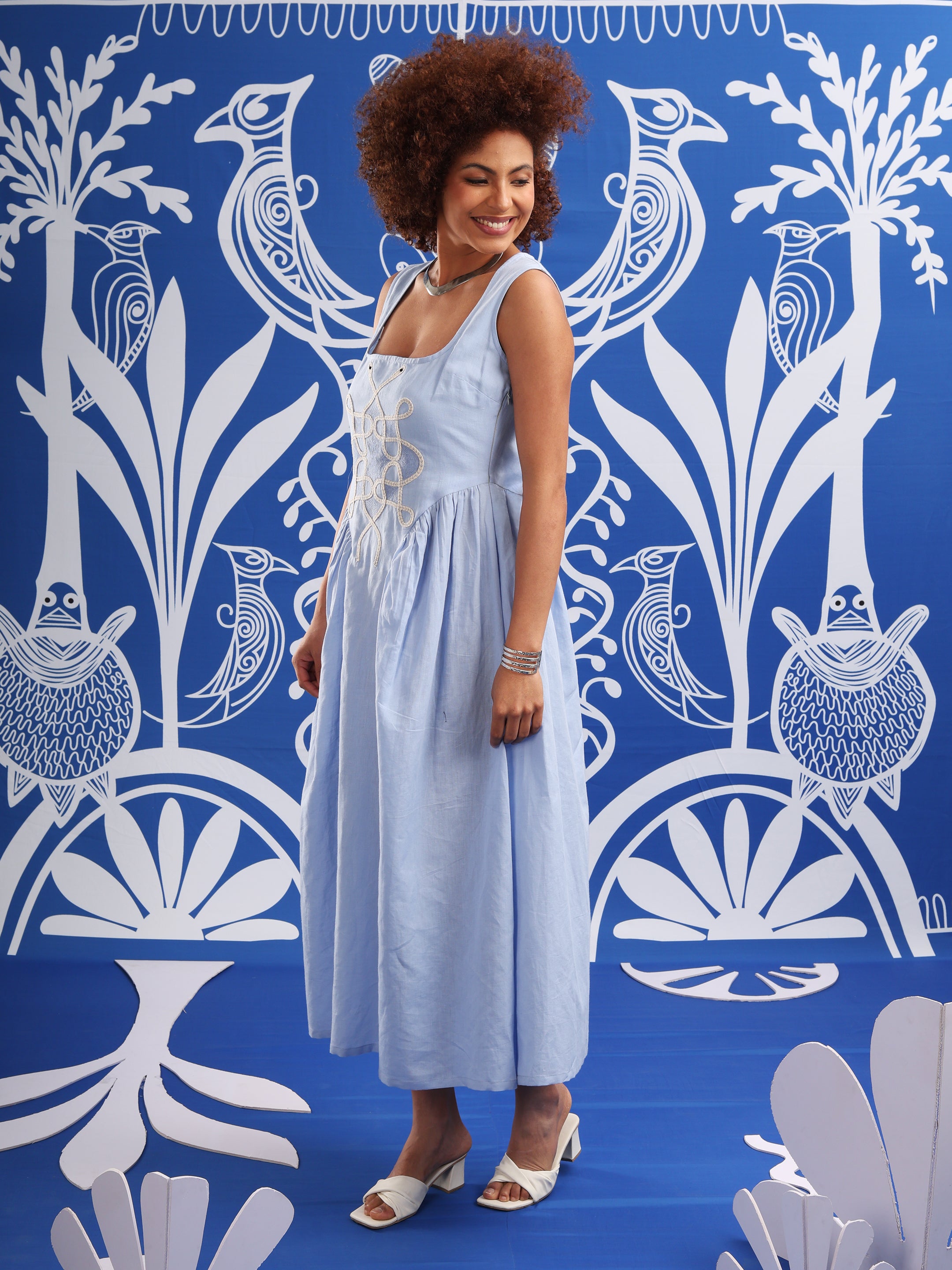 Serpentine Sky Embroidered Dress