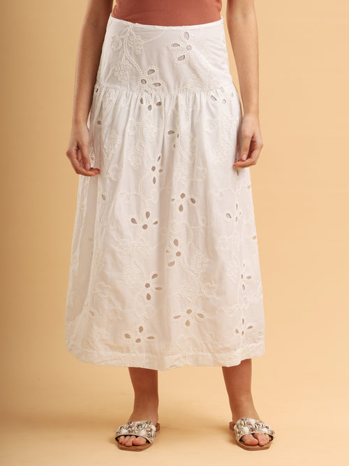 Aurelle Eyelet Embroidered Midi Skirt