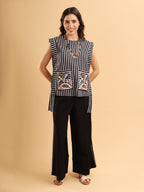 Zyra Stripe Embroidered Pocket Top