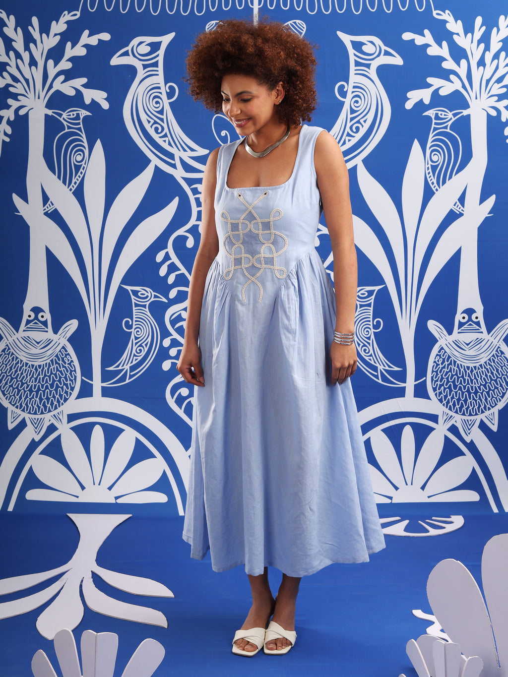 Serpentine Sky Embroidered Dress