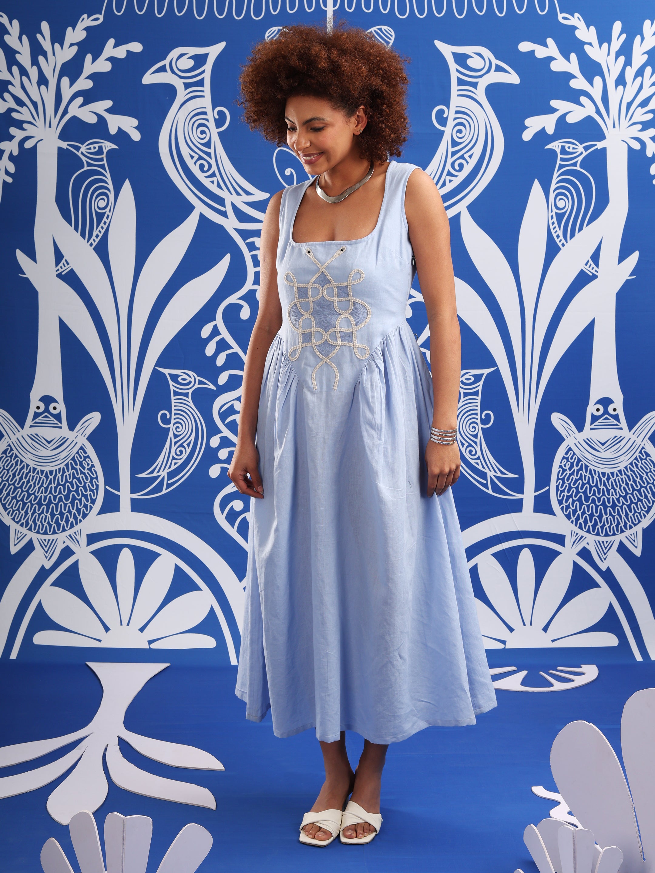 Serpentine Sky Embroidered Dress