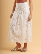 Aurelle Eyelet Embroidered Midi Skirt