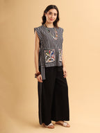 Zyra Stripe Embroidered Pocket Top