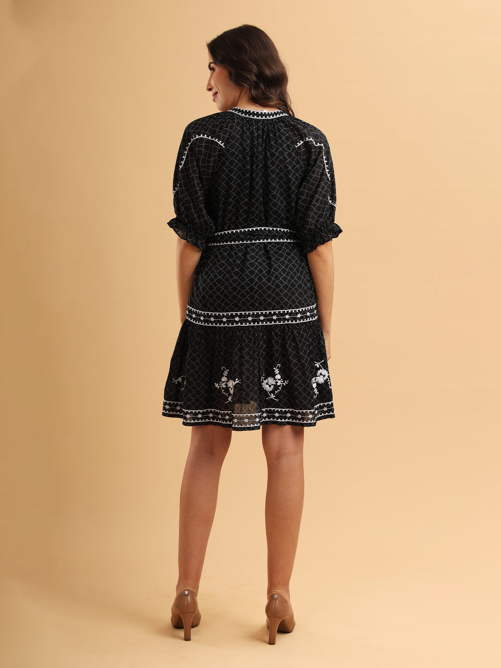 Noir Bloom Embroidered Dress