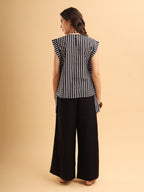 Zyra Stripe Embroidered Pocket Top