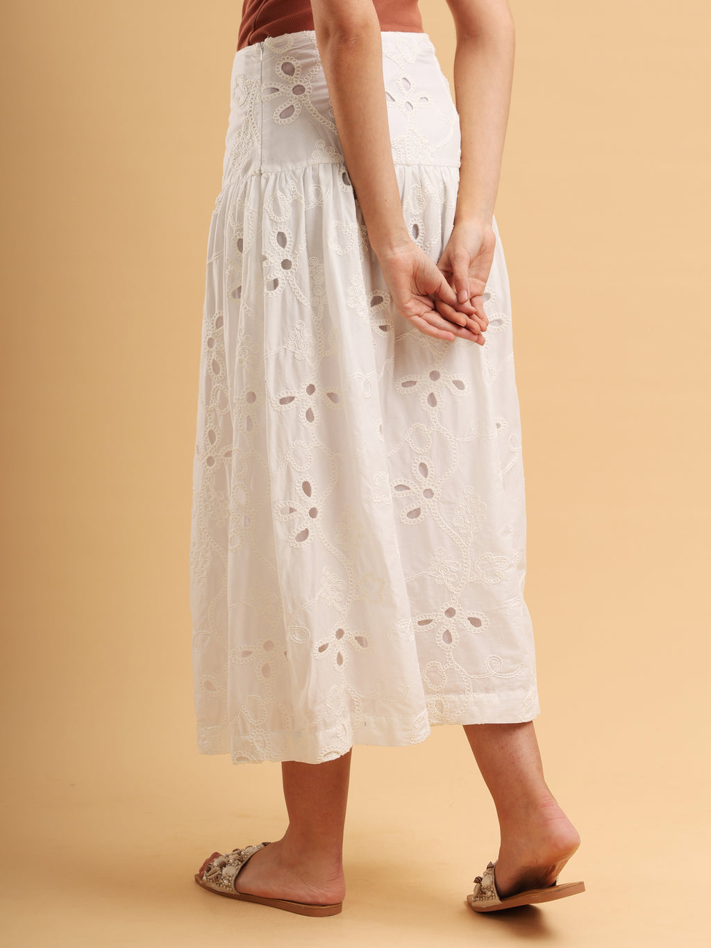 Aurelle Eyelet Embroidered Midi Skirt