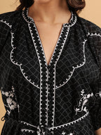 Noir Bloom Embroidered Dress