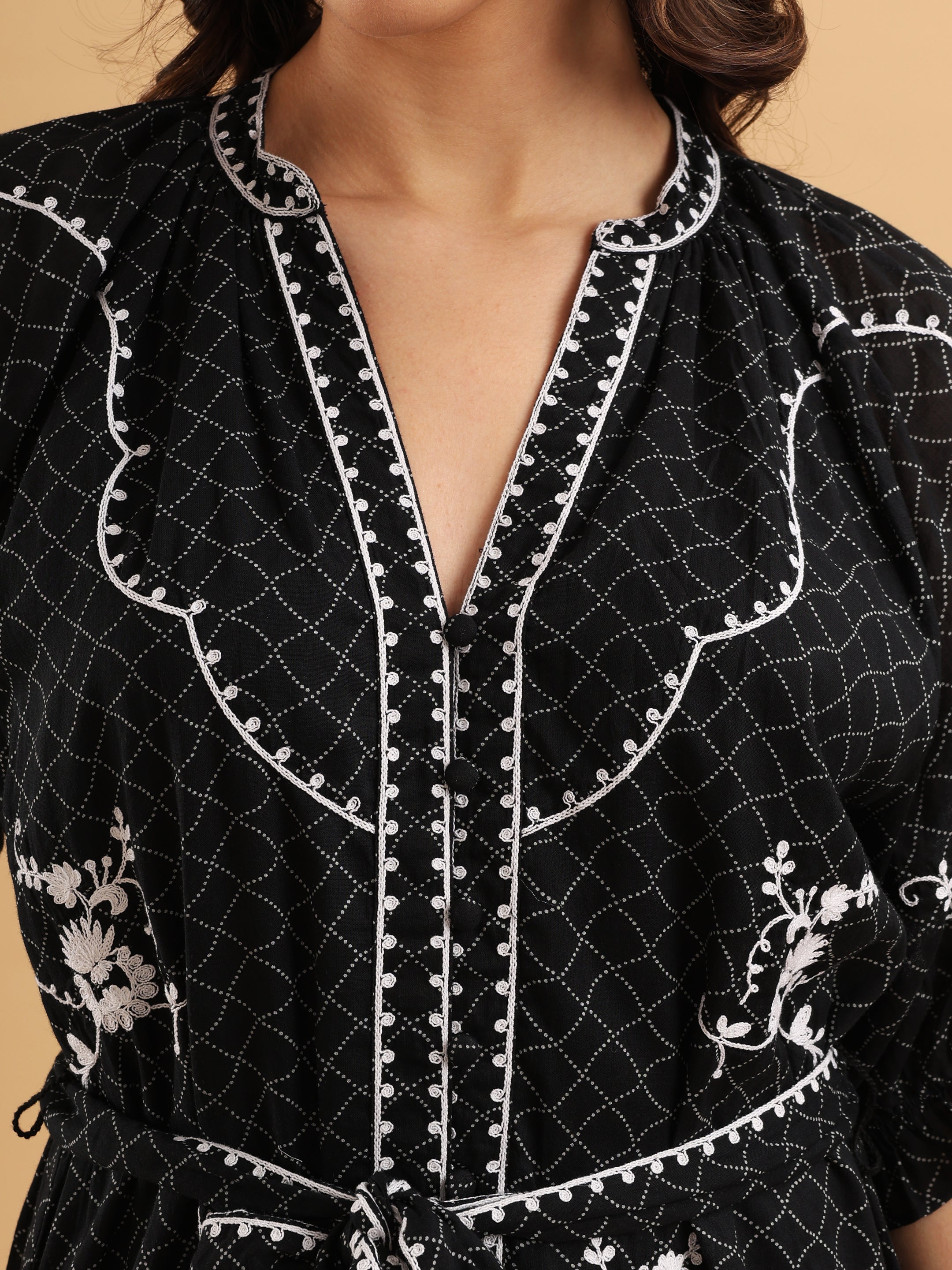Noir Bloom Embroidered Dress