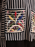 Zyra Stripe Embroidered Pocket Top
