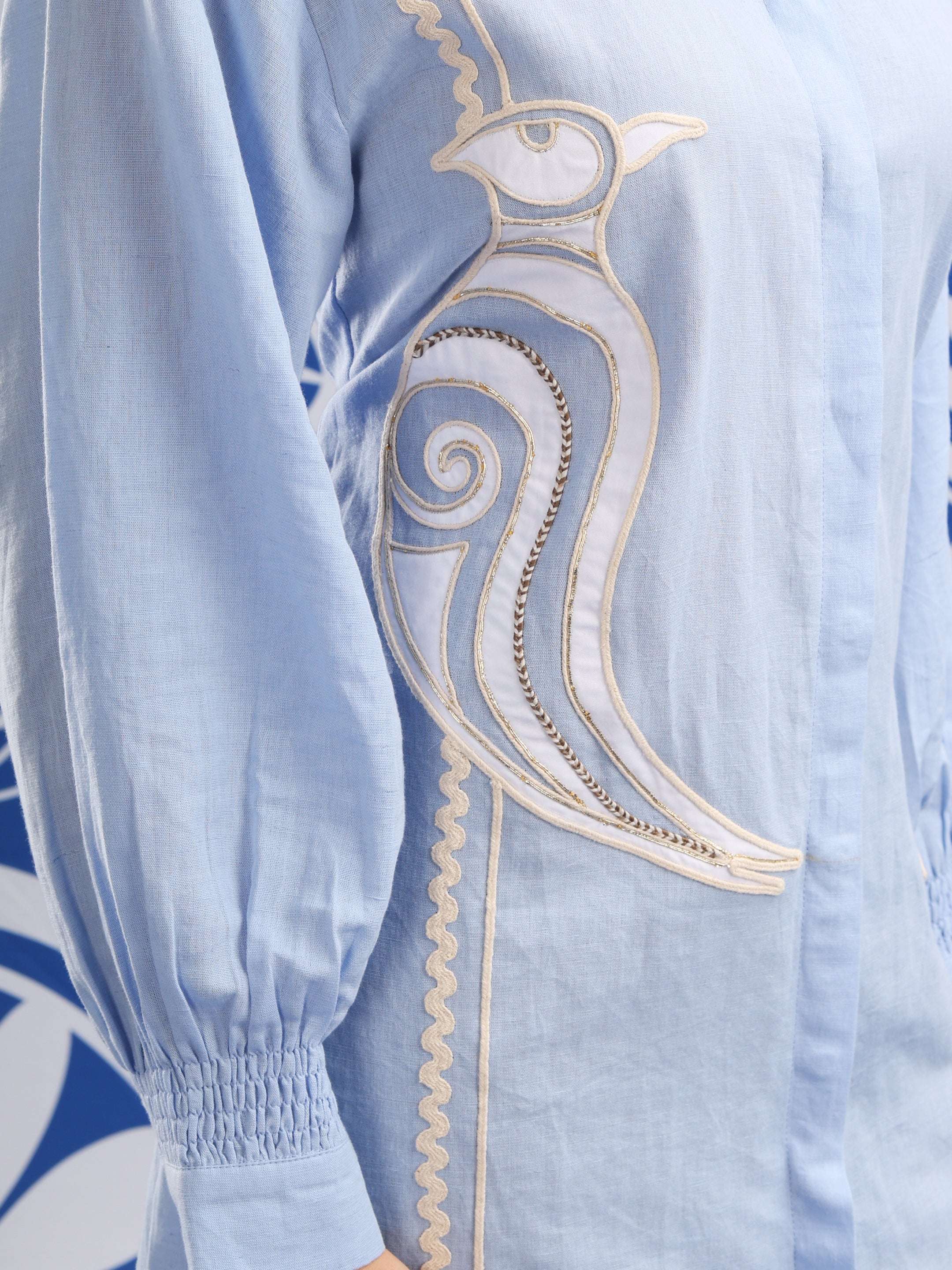 Skyline Bird Embroidered Shirt Dress