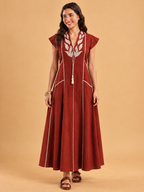 Rust Leaf Panel Maxi Dress