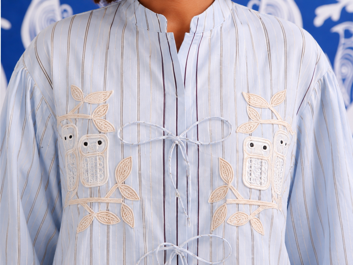 Moonlit Owl Tie-Up Shirt