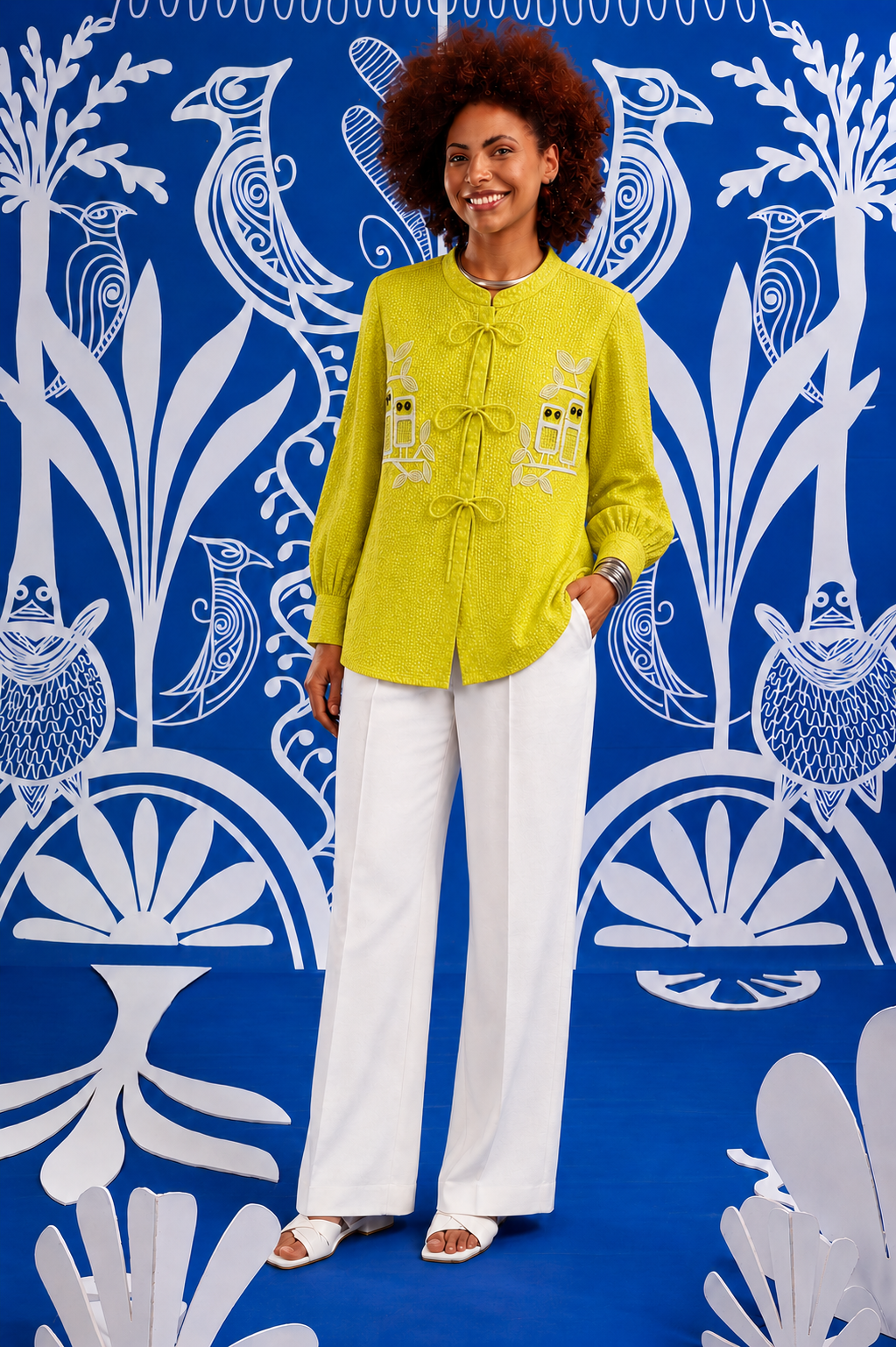 Sunlit Songbird Cotton Tie-Front Shirt