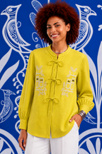 Sunlit Songbird Cotton Tie-Front Shirt
