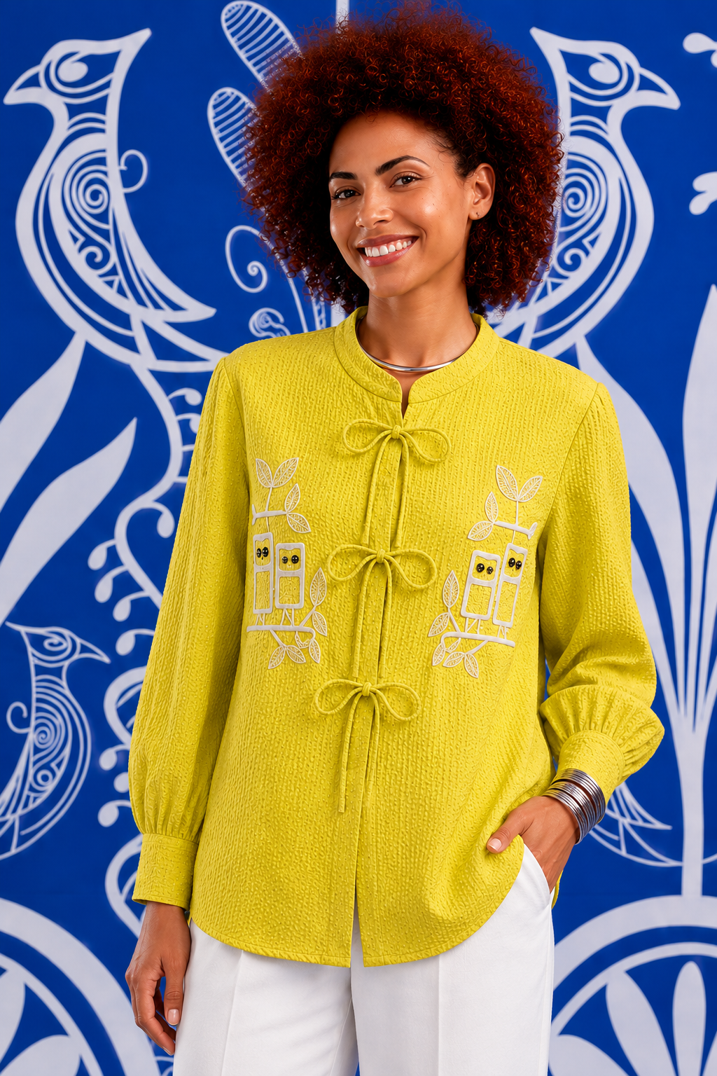 Sunlit Songbird Cotton Tie-Front Shirt