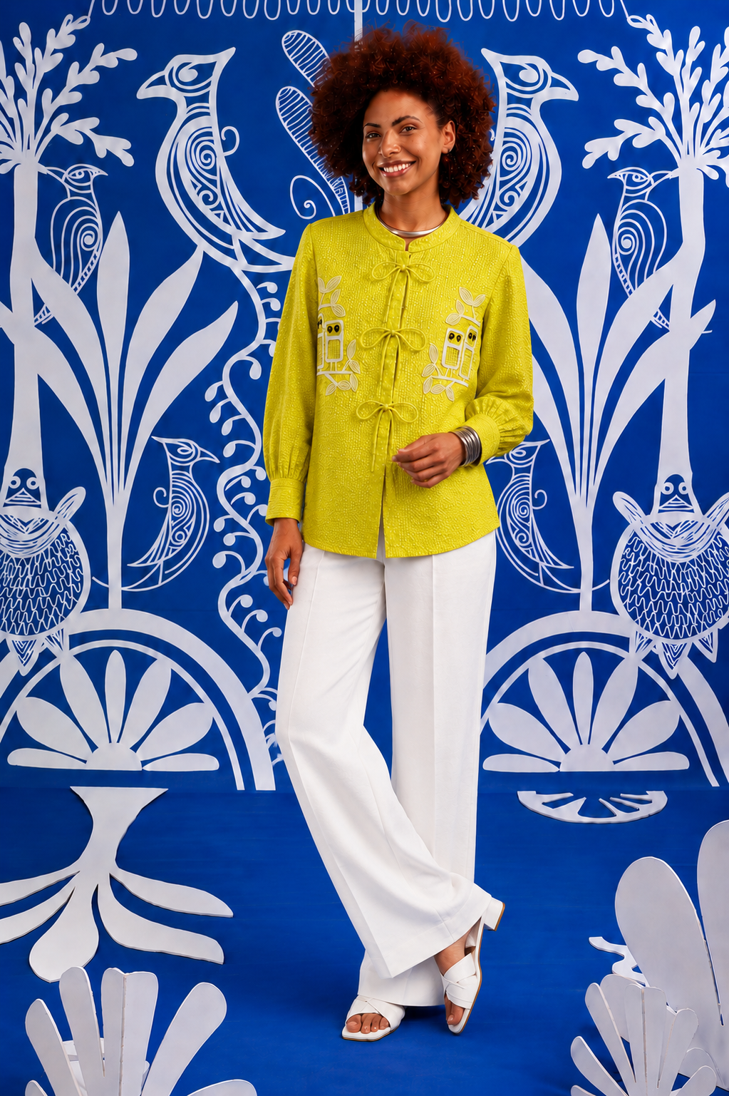 Sunlit Songbird Cotton Tie-Front Shirt