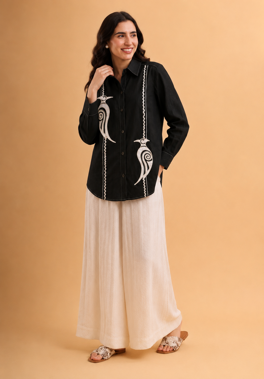 Midnight bird Embroidered Shirt