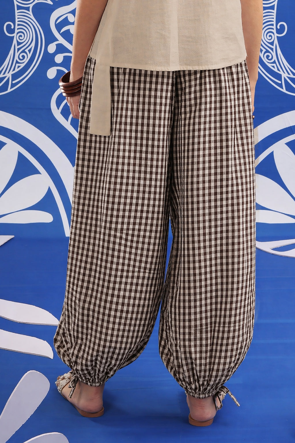 Mocha Check Balloon Trousers