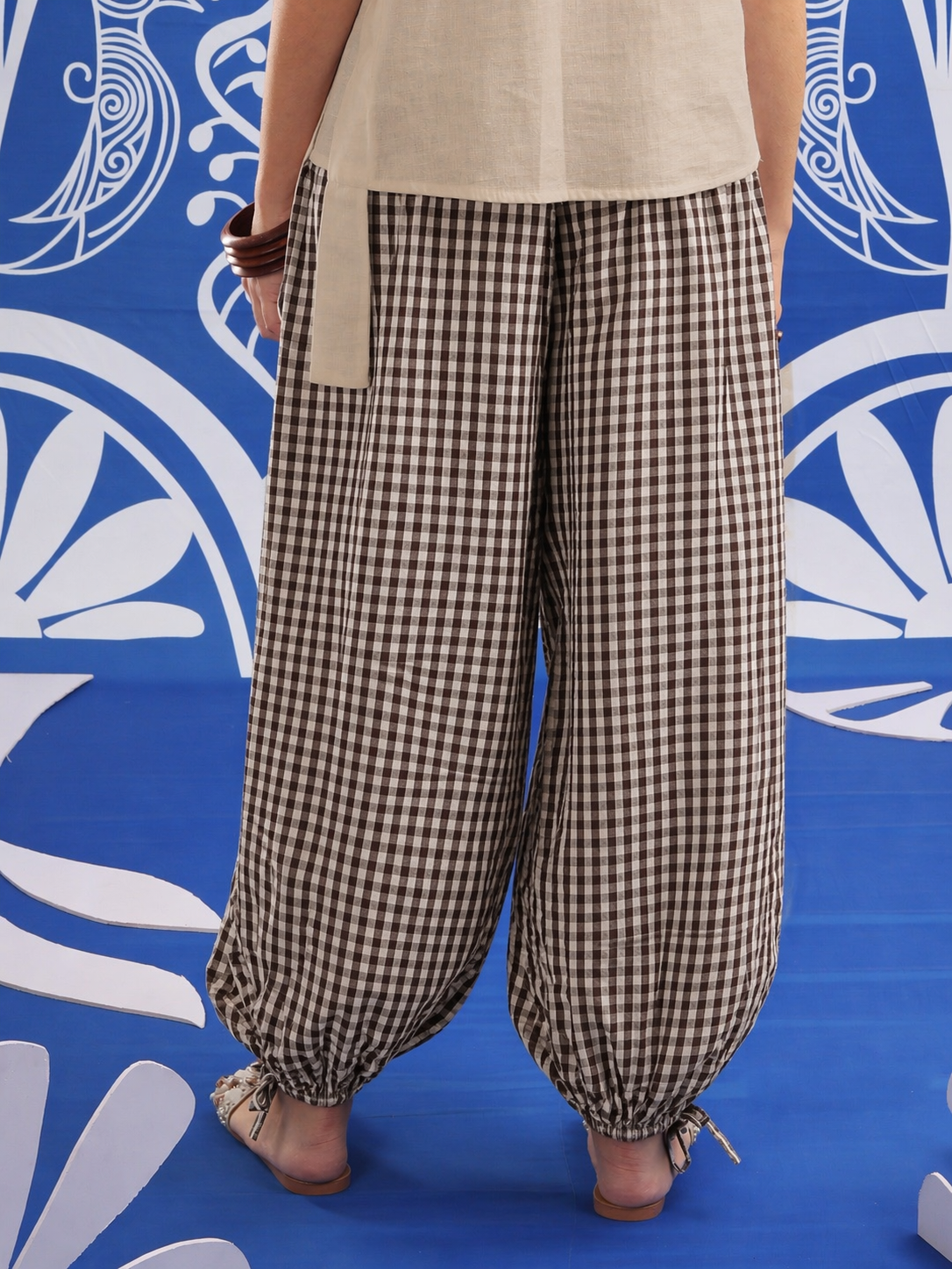 Mocha Check Balloon Trousers