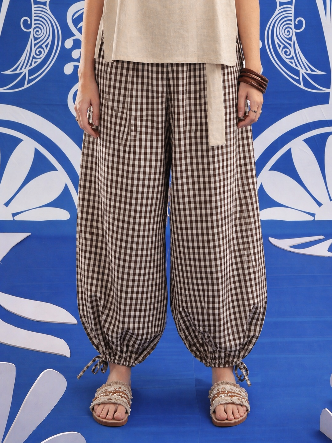 Mocha Check Balloon Trousers