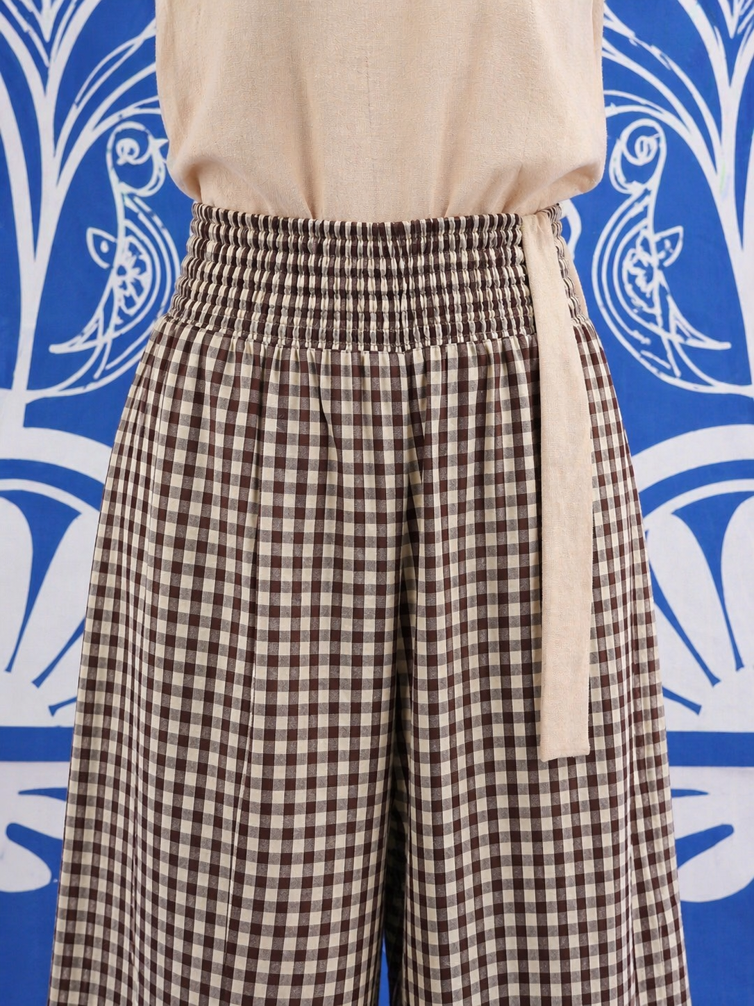 Mocha Check Balloon Trousers