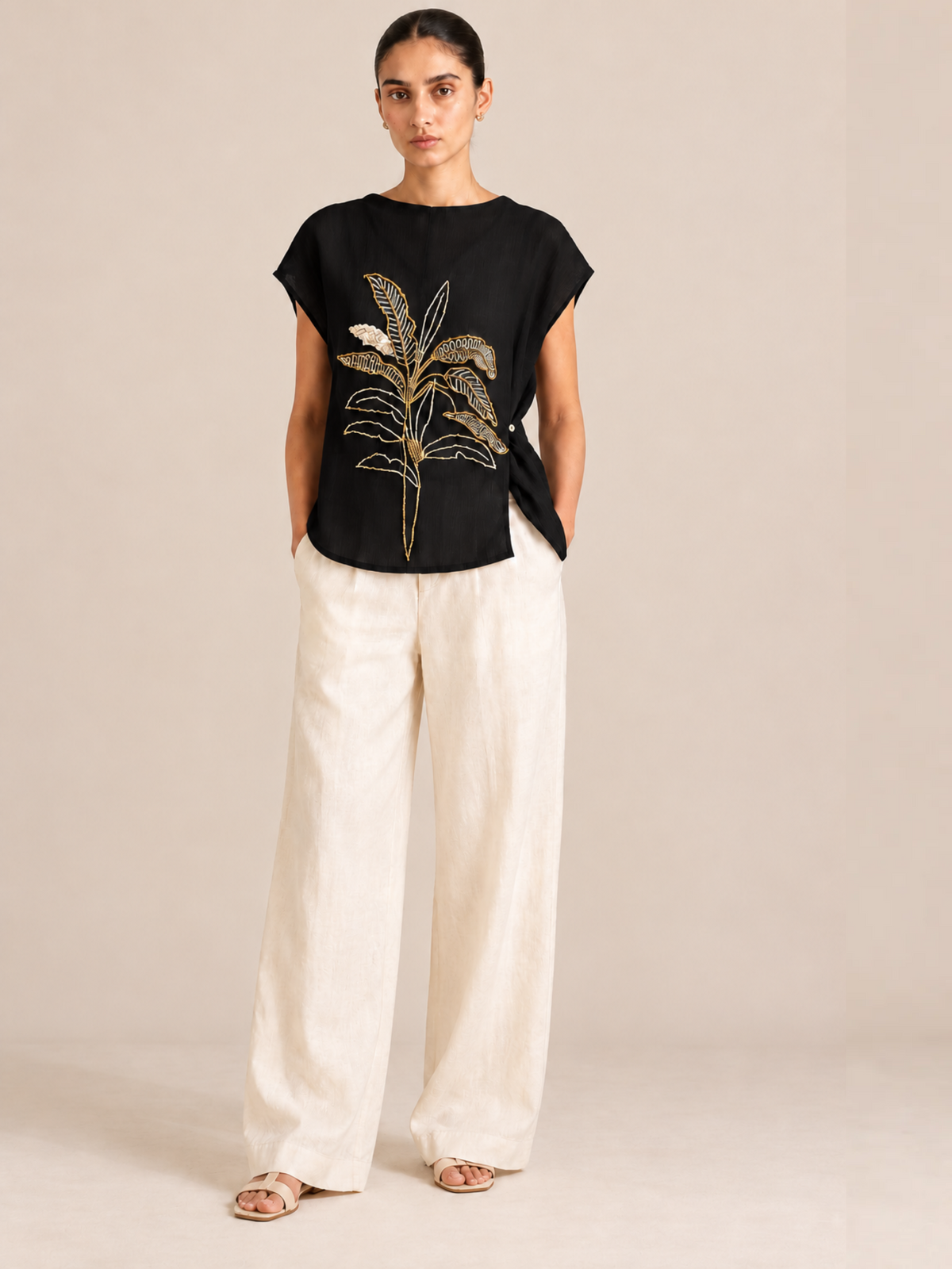 Verdant Black Bloom Top