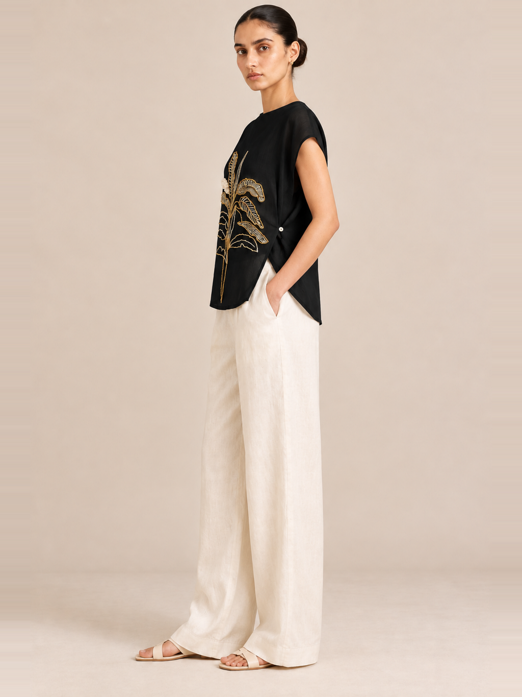 Verdant Black Bloom Top