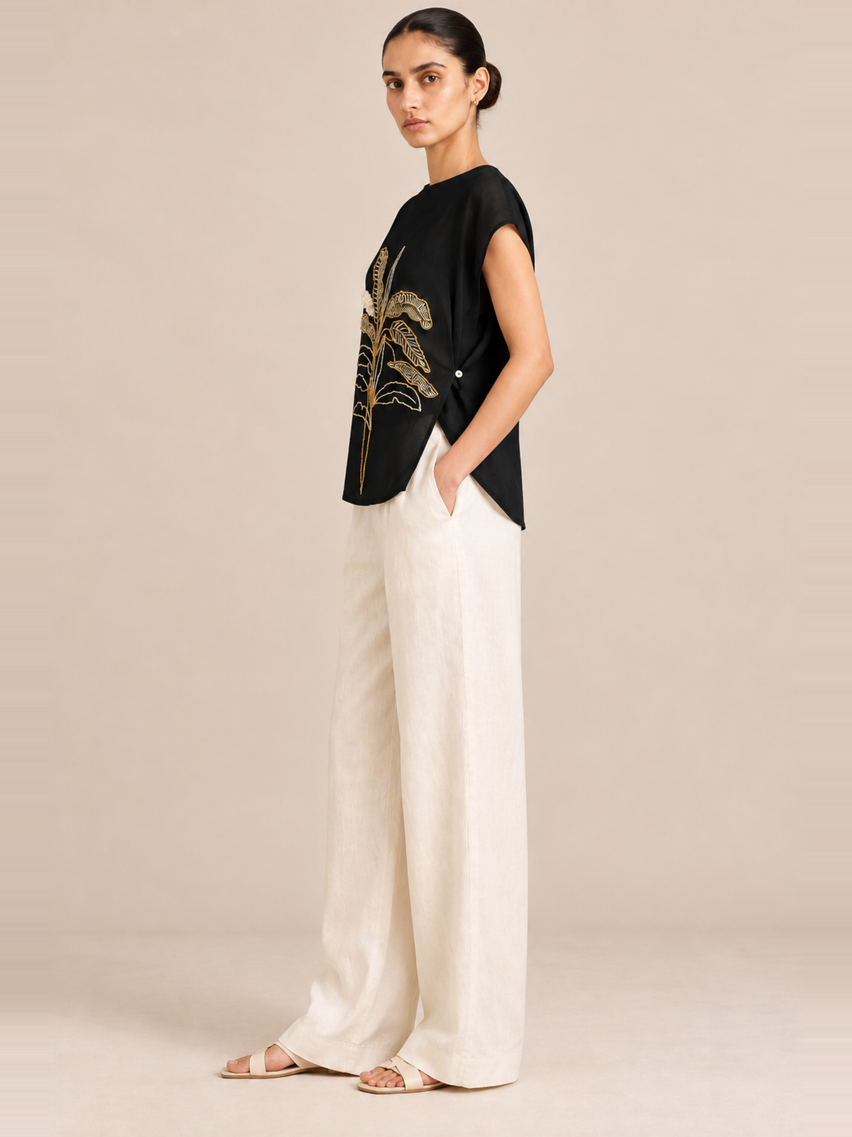 Verdant Black Bloom Top
