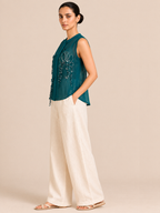Teal Bloom Embroidered Sleeveless Top