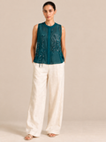 Teal Bloom Embroidered Sleeveless Top