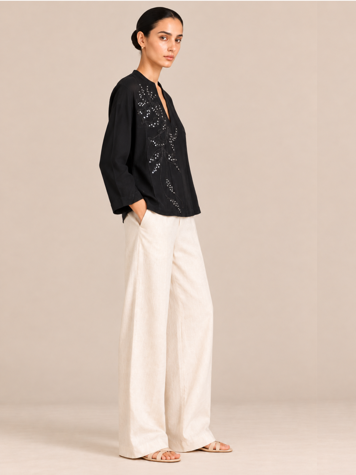 Noir Floral Embroidered Tunic