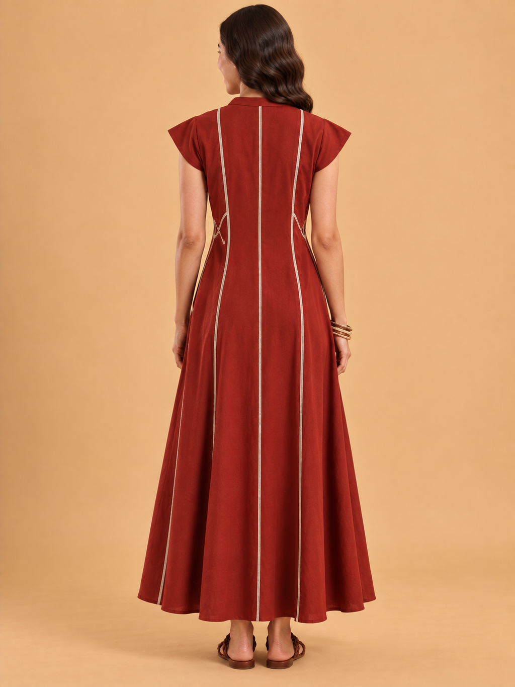 Rust Leaf Panel Maxi Dress
