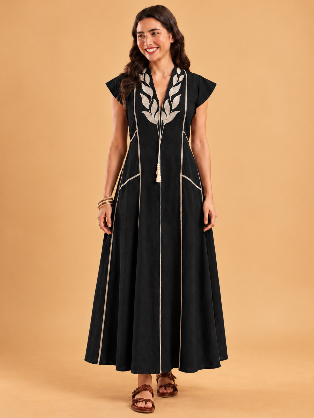 Black Leaf Panel Maxi Dress